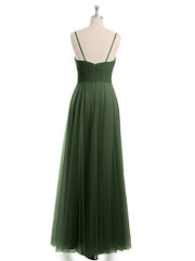 Long Spaghetti Straps Tulle Dress with Sweetheart Neck Olive Green