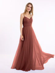 Long Spaghetti Straps Tulle Dress with Sweetheart Neck Terracotta