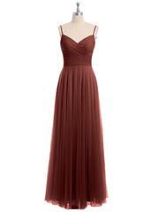 Long Spaghetti Straps Tulle Dress with Sweetheart Neck Terracotta