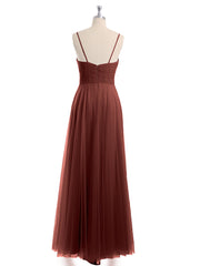 Long Spaghetti Straps Tulle Dress with Sweetheart Neck Terracotta