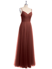 Long Spaghetti Straps Tulle Dress with Sweetheart Neck Terracotta