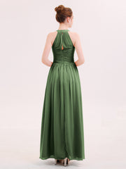 Pleated Bodice Chiffon Full Length Gowns Olive Green