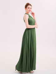 Pleated Bodice Chiffon Full Length Gowns Olive Green
