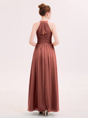 Pleated Bodice Chiffon Full Length Gowns Terracotta