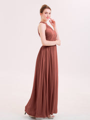 Pleated Bodice Chiffon Full Length Gowns Terracotta