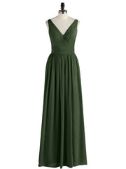 DOUBLE BEADED STRAP Chiffon Gowns with Slit Olive Green