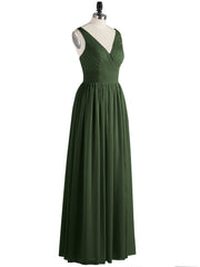 DOUBLE BEADED STRAP Chiffon Gowns with Slit Olive Green