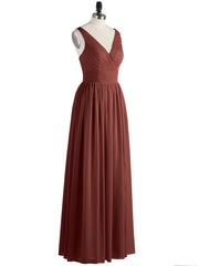 DOUBLE BEADED STRAP Chiffon Gowns with Slit Terracotta