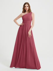 One Shoulder Long Chiffon Bridesmaid Gown Cinnamon Rose