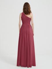One Shoulder Long Chiffon Bridesmaid Gown Cinnamon Rose