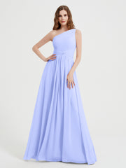 One Shoulder Long Chiffon Bridesmaid Gown Lavender