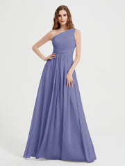 One Shoulder Long Chiffon Bridesmaid Gown Periwinkle