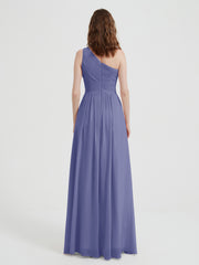 One Shoulder Long Chiffon Bridesmaid Gown Periwinkle