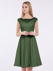 Chiffon and Lace Short Dress with Open Back Olive Green