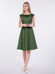 Chiffon and Lace Short Dress with Open Back Olive Green