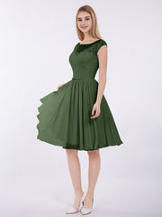 Chiffon and Lace Short Dress with Open Back Olive Green