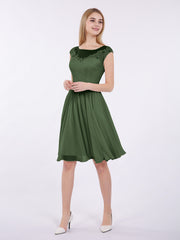 Chiffon and Lace Short Dress with Open Back Olive Green