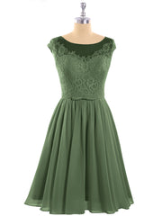Chiffon and Lace Short Dress with Open Back Olive Green