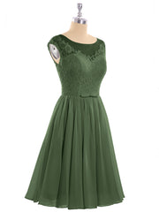 Chiffon and Lace Short Dress with Open Back Olive Green