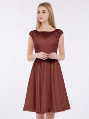 Chiffon and Lace Short Dress with Open Back Terracotta