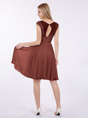 Chiffon and Lace Short Dress with Open Back Terracotta