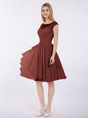 Chiffon and Lace Short Dress with Open Back Terracotta