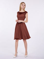 Chiffon and Lace Short Dress with Open Back Terracotta