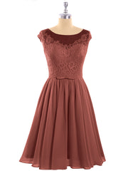 Chiffon and Lace Short Dress with Open Back Terracotta