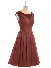 Chiffon and Lace Short Dress with Open Back Terracotta