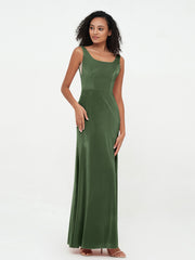 Mermaid Long Velvet Dresses with Beauta Neckline Olive Green