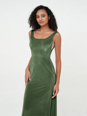 Mermaid Long Velvet Dresses with Beauta Neckline Olive Green