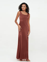 Mermaid Long Velvet Dresses with Beauta Neckline Terracotta