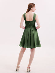 Cross Pleated Bodice Short Chiffon Dresses Olive Green