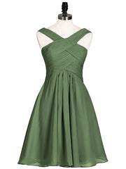 Cross Pleated Bodice Short Chiffon Dresses Olive Green