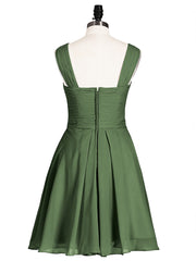 Cross Pleated Bodice Short Chiffon Dresses Olive Green