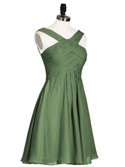 Cross Pleated Bodice Short Chiffon Dresses Olive Green