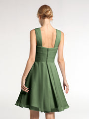 Cross Pleated Bodice Short Chiffon Dresses Olive Green