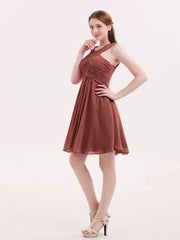 Cross Pleated Bodice Short Chiffon Dresses Terracotta