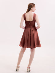 Cross Pleated Bodice Short Chiffon Dresses Terracotta