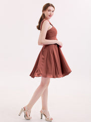 Cross Pleated Bodice Short Chiffon Dresses Terracotta
