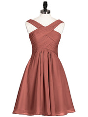 Cross Pleated Bodice Short Chiffon Dresses Terracotta