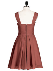 Cross Pleated Bodice Short Chiffon Dresses Terracotta