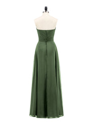 Strapless Maxi Dresses with Sweetheart Olive Green