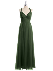 Long Tulle Dress with Convertible Back Design Olive Green