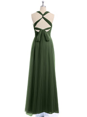 Long Tulle Dress with Convertible Back Design Olive Green