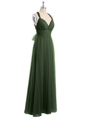 Long Tulle Dress with Convertible Back Design Olive Green
