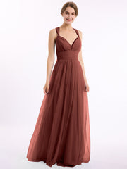 Long Tulle Dress with Convertible Back Design Terracotta