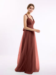 Long Tulle Dress with Convertible Back Design Terracotta