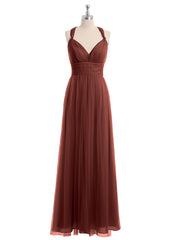 Long Tulle Dress with Convertible Back Design Terracotta
