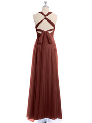 Long Tulle Dress with Convertible Back Design Terracotta